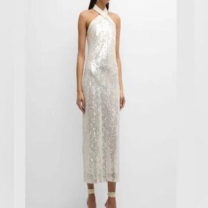 Shoshanna Crawford Halter Dress Sequin Pearl White Size 10 New With Tags
